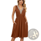 Lace Trim V-neck Sleeveless A-line Dress with Pockets