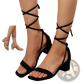 Lace-up Block Heel Sandals Square Toe Strappy Shoes