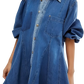 Lantern Sleeve Patch Pocket Denim Shirt Dress