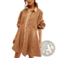 Lantern Sleeve Patch Pocket Denim Shirt Dress