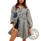 Lantern Sleeve Patch Pocket Denim Shirt Dress