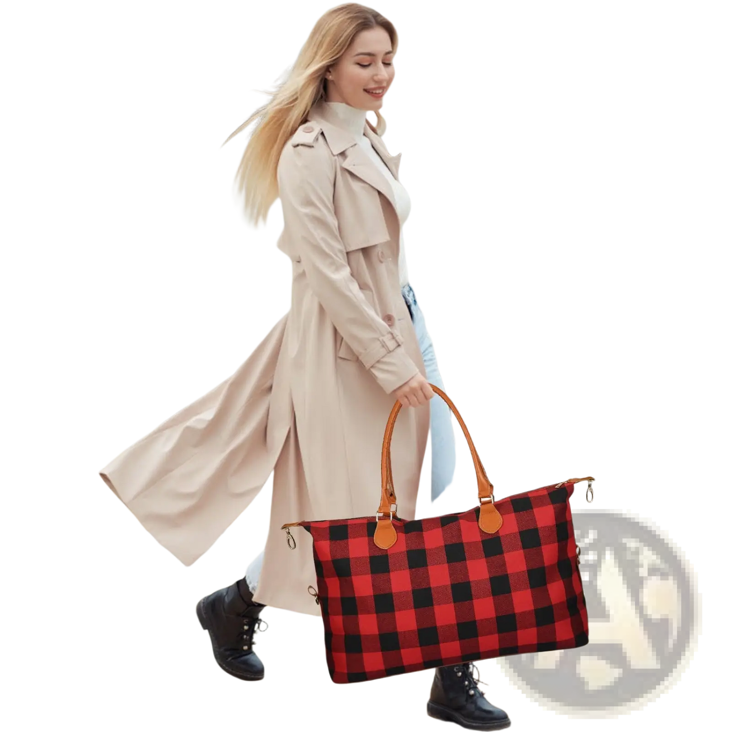 Large Canvas Duffle Bag Plaid Travel Tote Overnight Bag