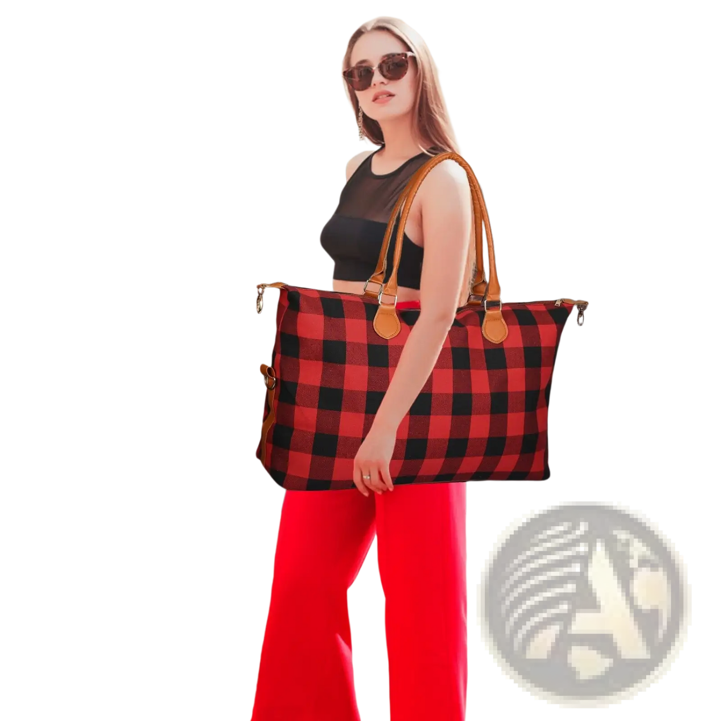 Large Canvas Duffle Bag Plaid Travel Tote Overnight Bag