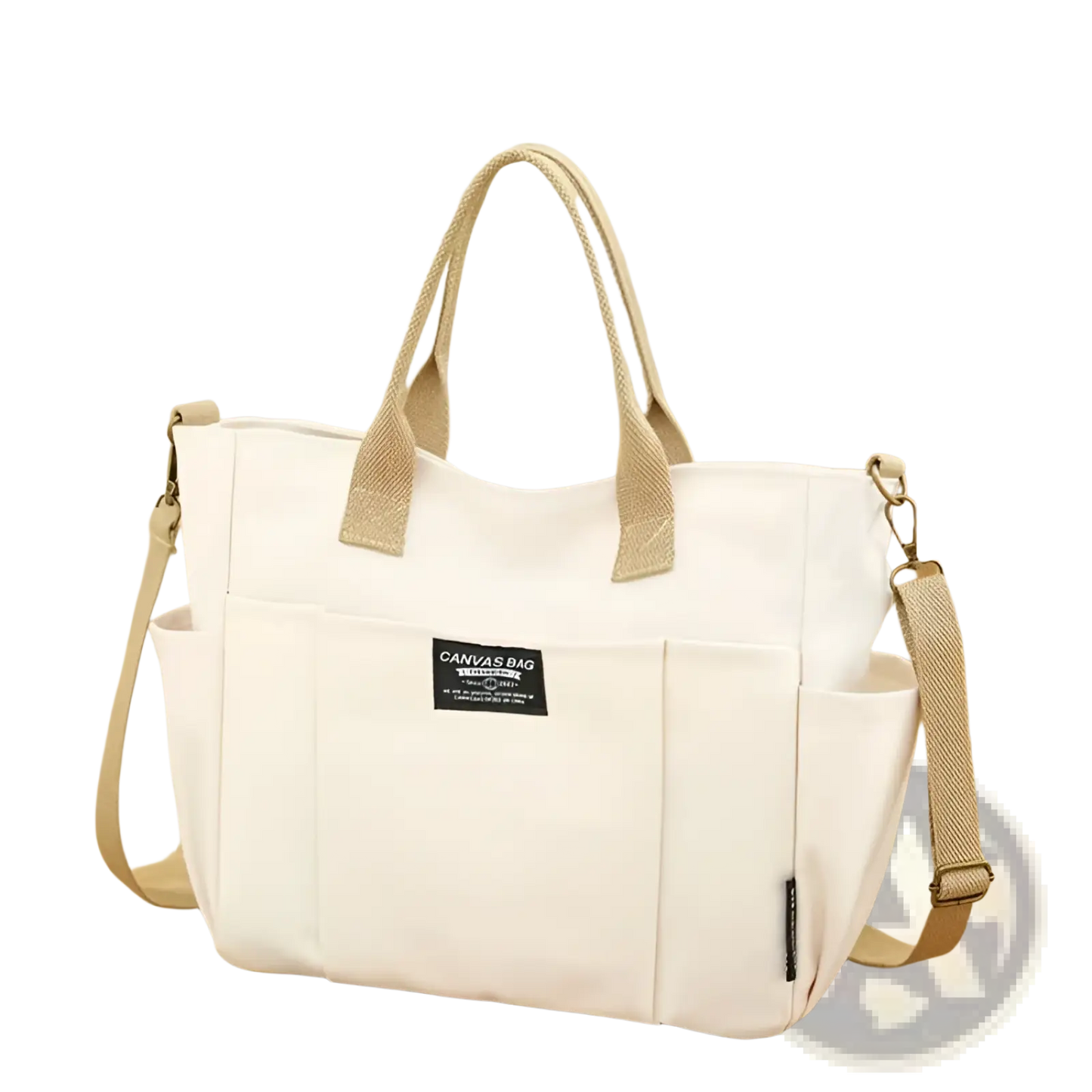 Large Capacity Canvas Commuter Tote with Leather Straps