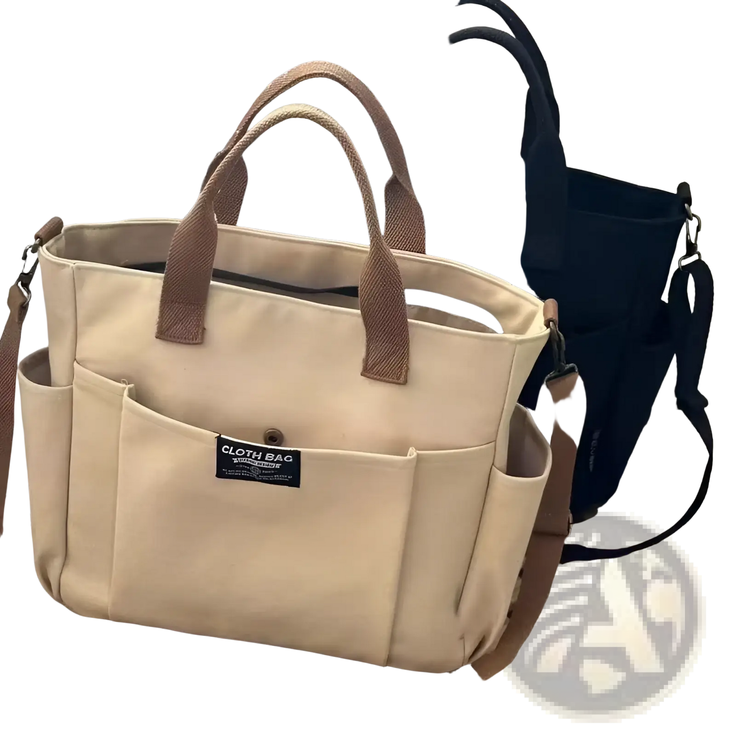 Large Capacity Canvas Commuter Tote with Leather Straps