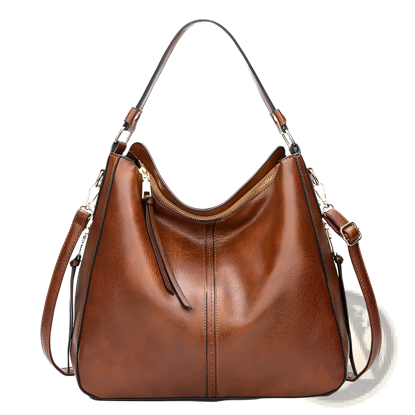 Large Capacity Faux Leather Zippered Hobo Shoulder Bag