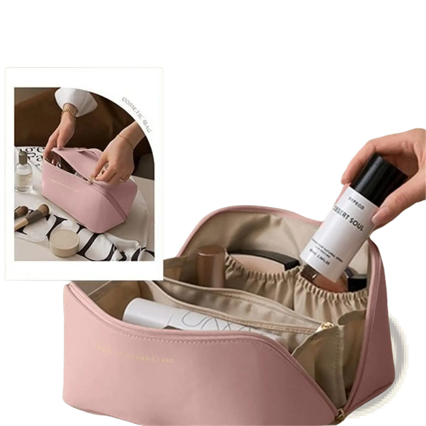 Large Capacity Leather Travel Makeup Bag Organizer