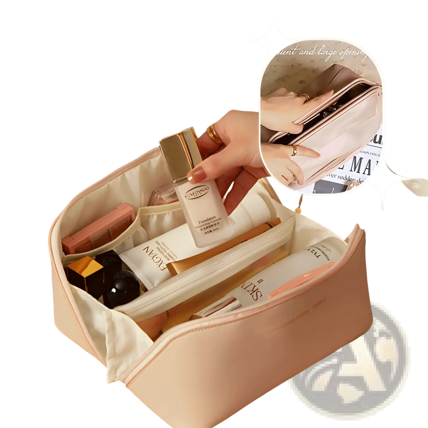 Large Capacity Leather Travel Makeup Bag Organizer