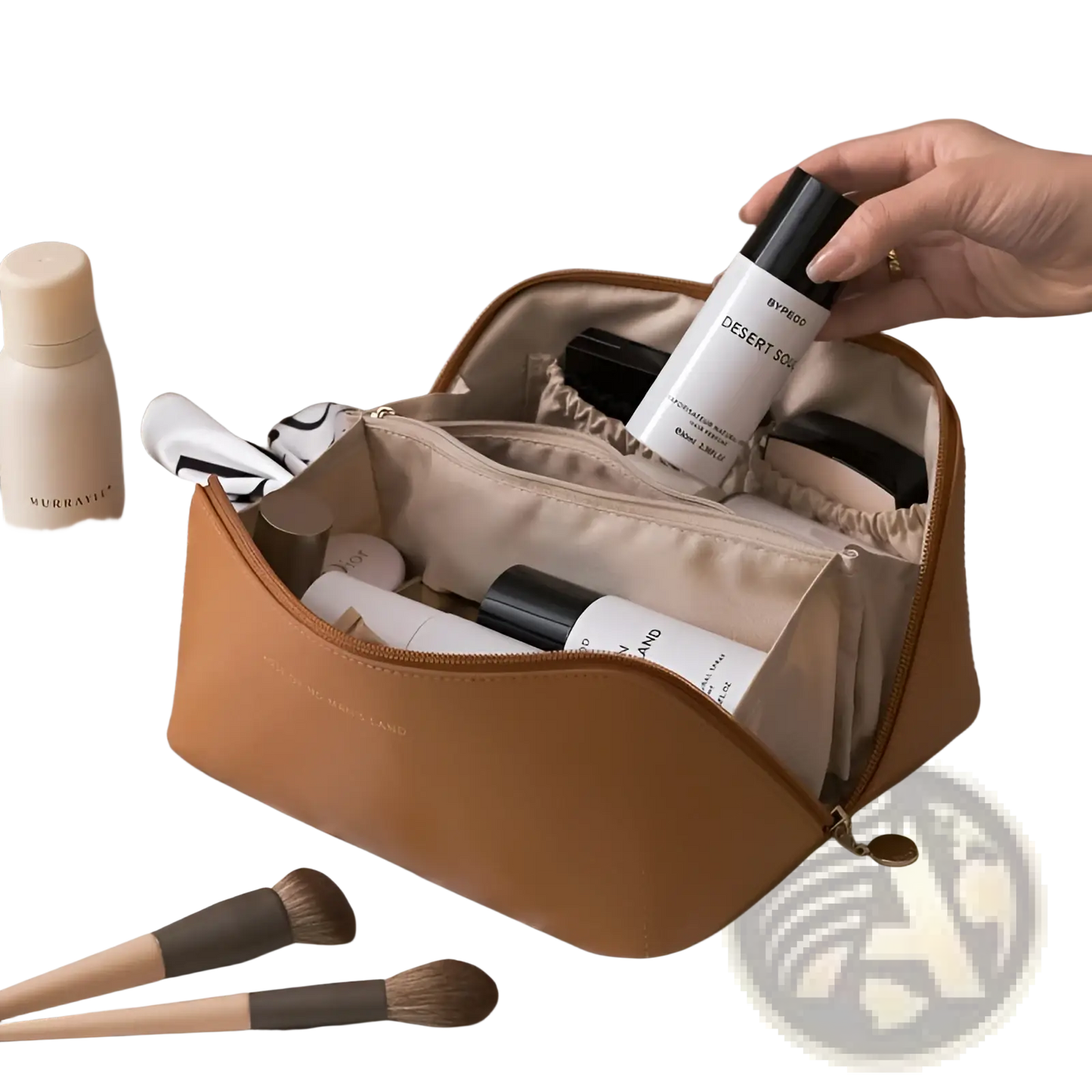 Large Capacity Leather Travel Makeup Bag Organizer