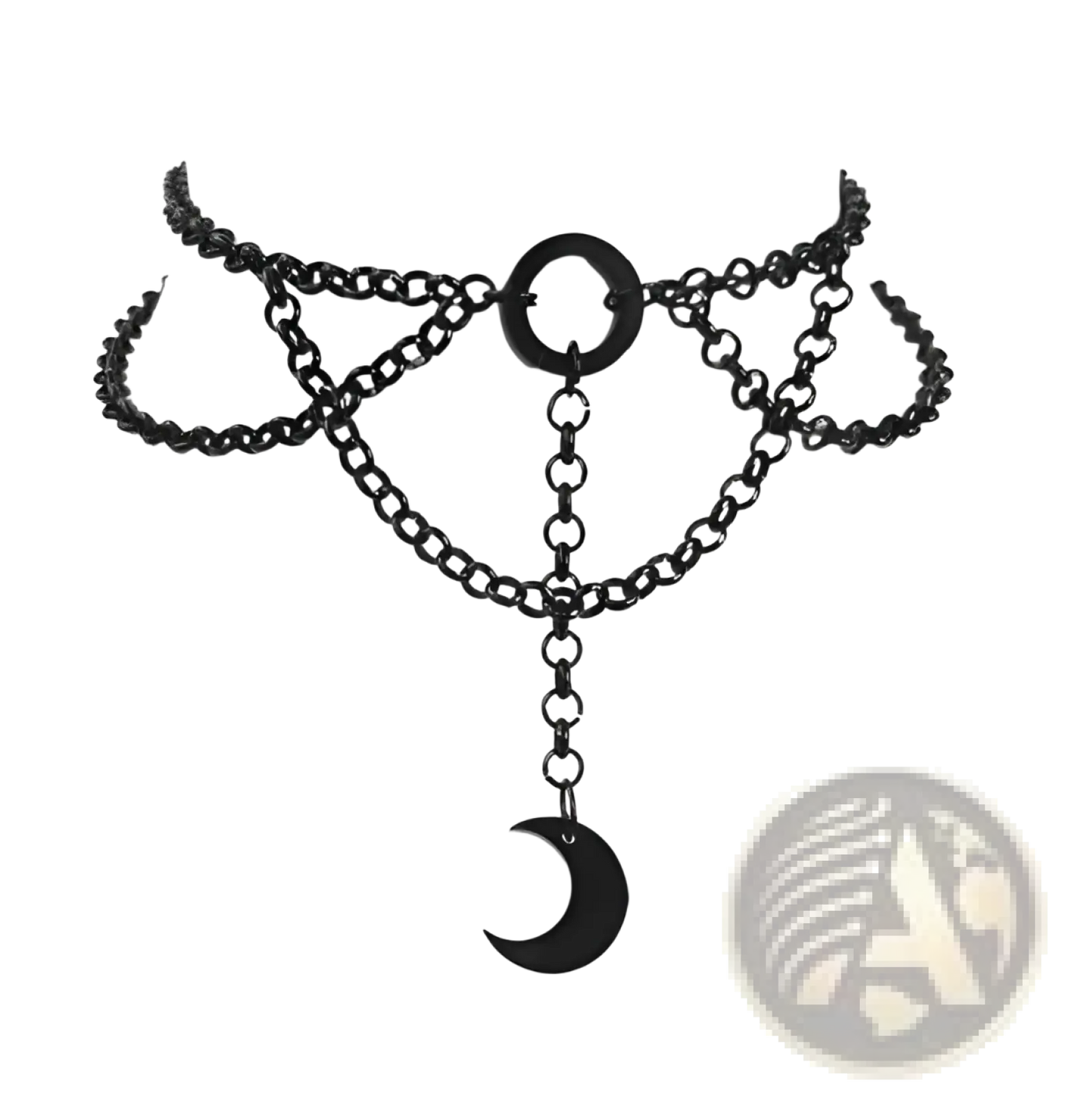 Layered Black Chain Choker with Crescent Moon Pendant