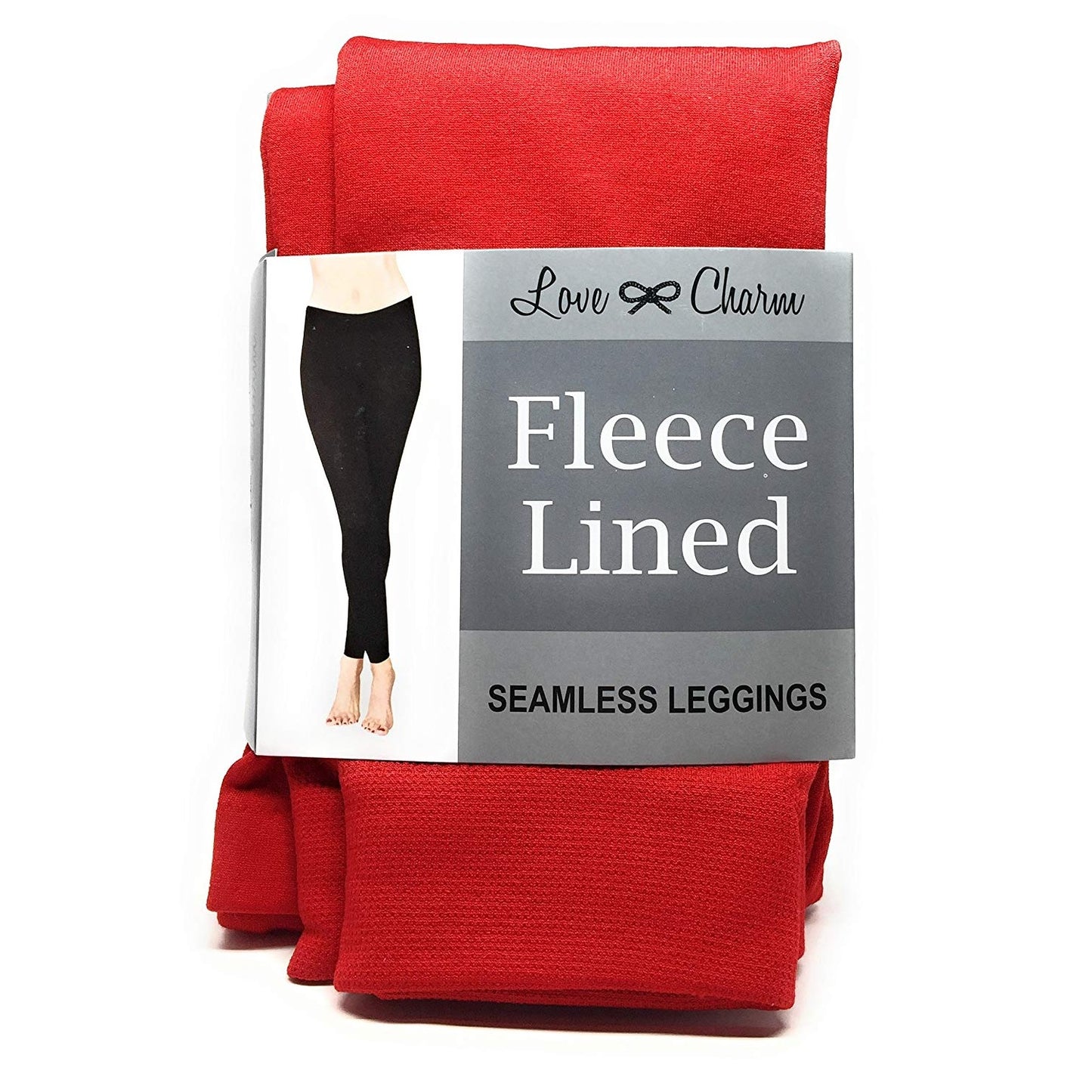 Leggings femininas sem costura Love Charm com forro de lã, tamanho médio e grande, vermelha