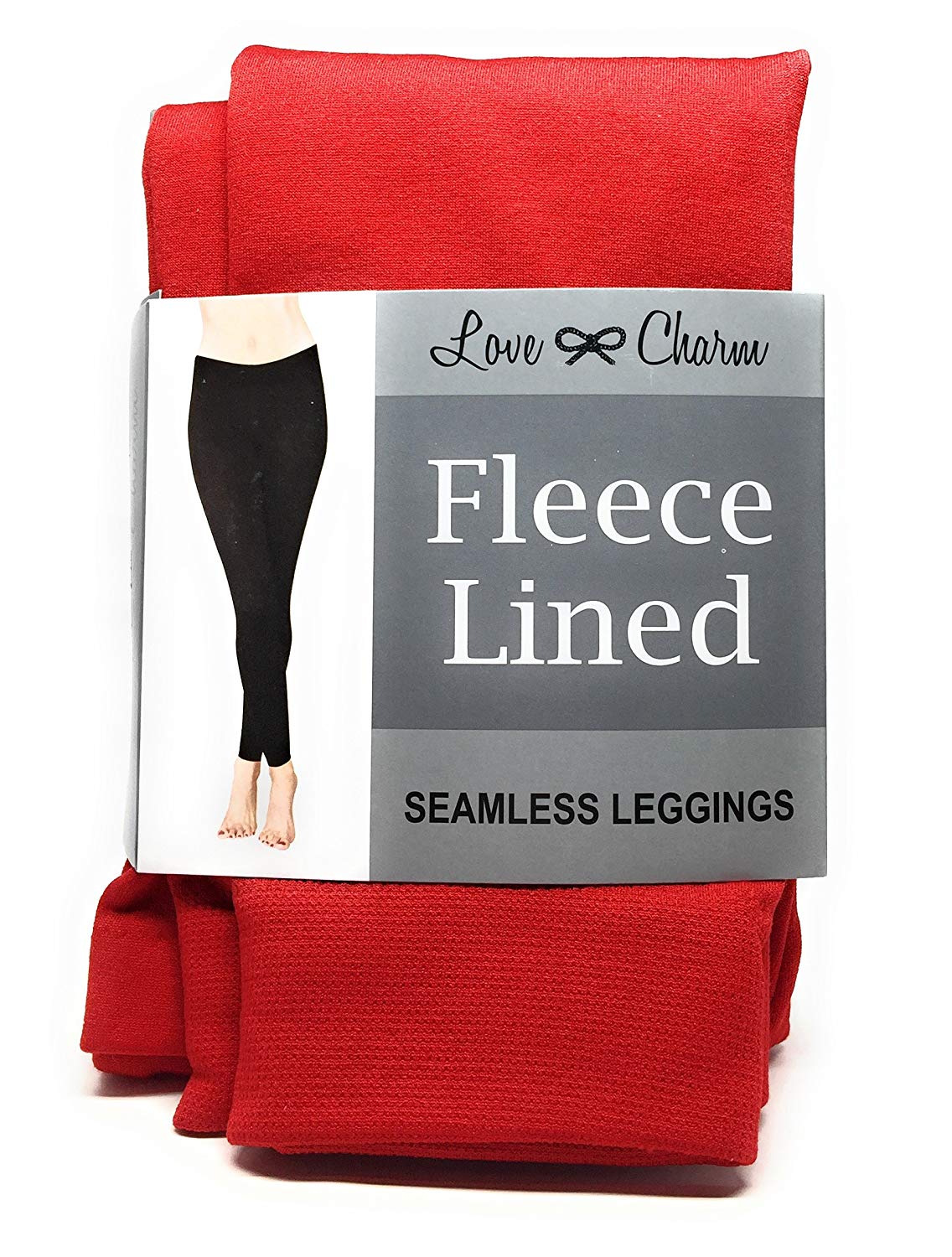 Leggings femininas sem costura Love Charm com forro de lã, tamanho médio e grande, vermelha