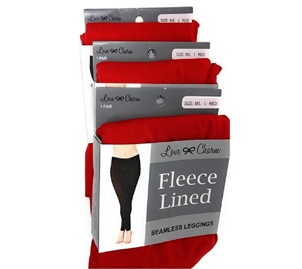 Leggings femininas sem costura Love Charm com forro de lã, tamanho médio e grande, vermelha