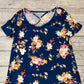 Blusa de praia casual com estampa country e decote em V feminina Frankie &amp; Pop, azul, tamanho médio