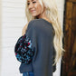 Blusa térmica leve de manga comprida com estampa floral Frankie &amp; Pop para mulheres, tamanho pequeno, azul