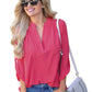 Blusa feminina Frankie &amp; Pop de manga comprida com botões e detalhes leves em chiffon, rosa, tamanho pequeno
