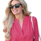 Blusa feminina Frankie &amp; Pop de manga comprida com botões e detalhes leves em chiffon, rosa, tamanho pequeno