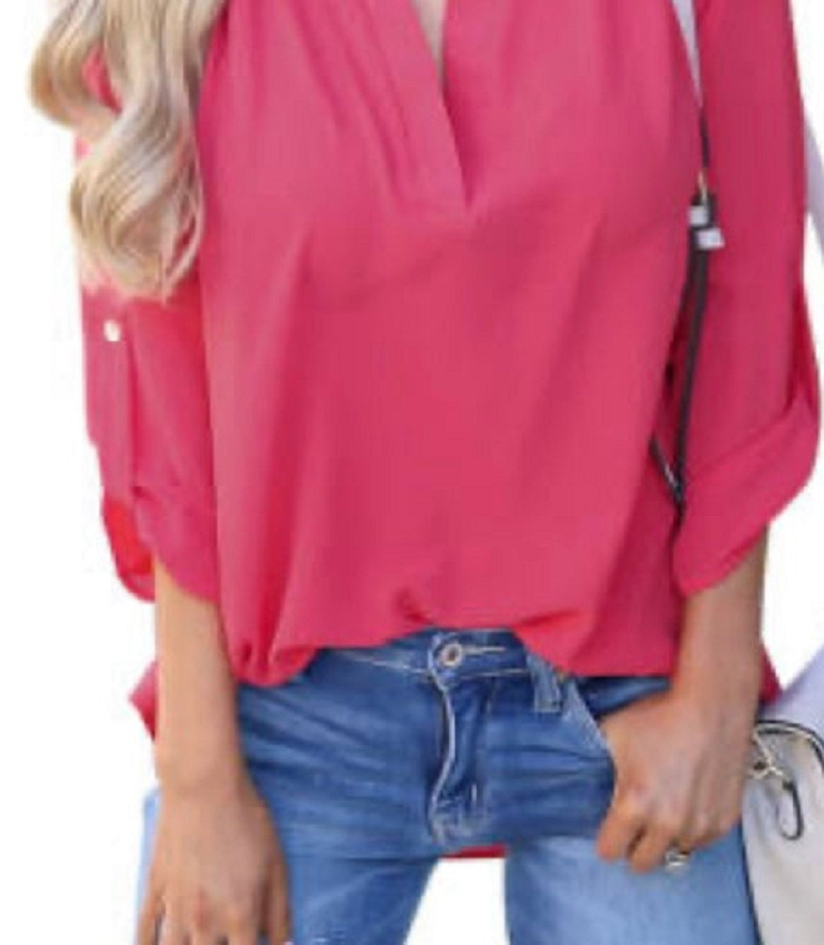 Blusa feminina Frankie &amp; Pop de manga comprida com botões e detalhes leves em chiffon, rosa, tamanho pequeno