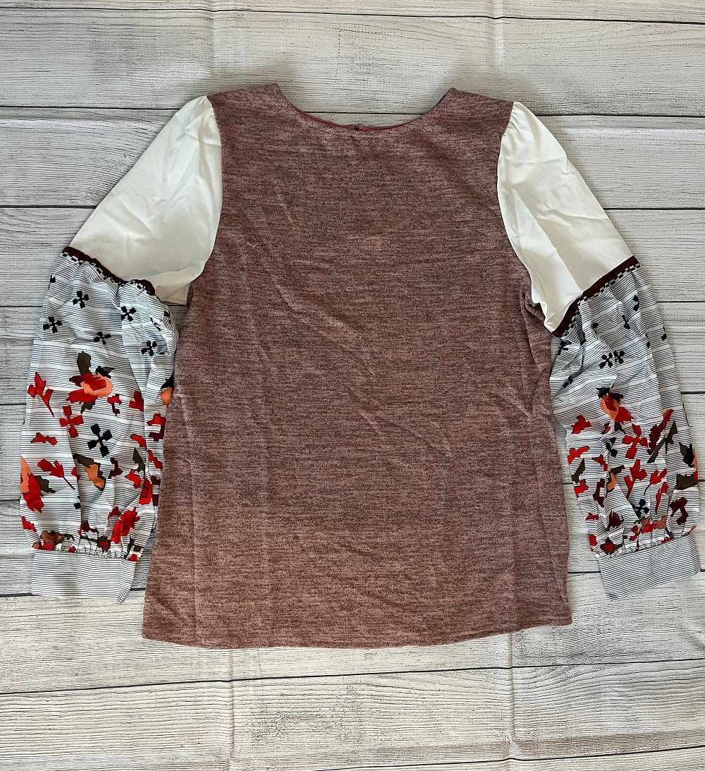 Blusa feminina de malha com estampa floral e manga comprida Frankie &amp; Pop, marrom, tamanho médio