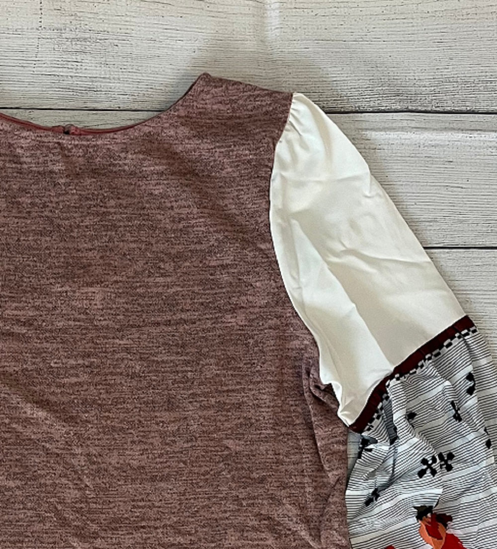 Blusa feminina de malha com estampa floral e manga comprida Frankie &amp; Pop, marrom, tamanho médio