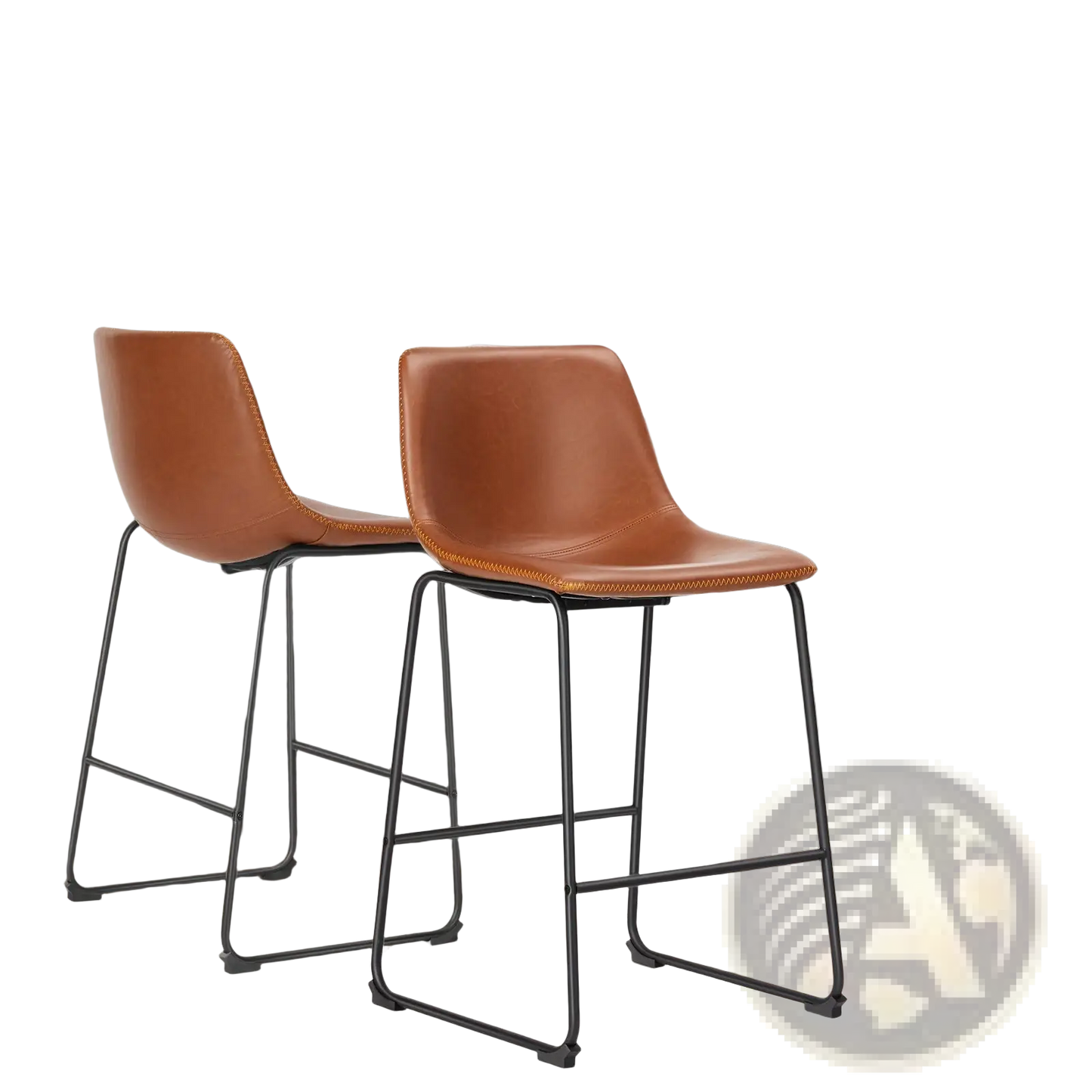 Leather Bar Stools Set of 2 Mid Century Counter Chairs