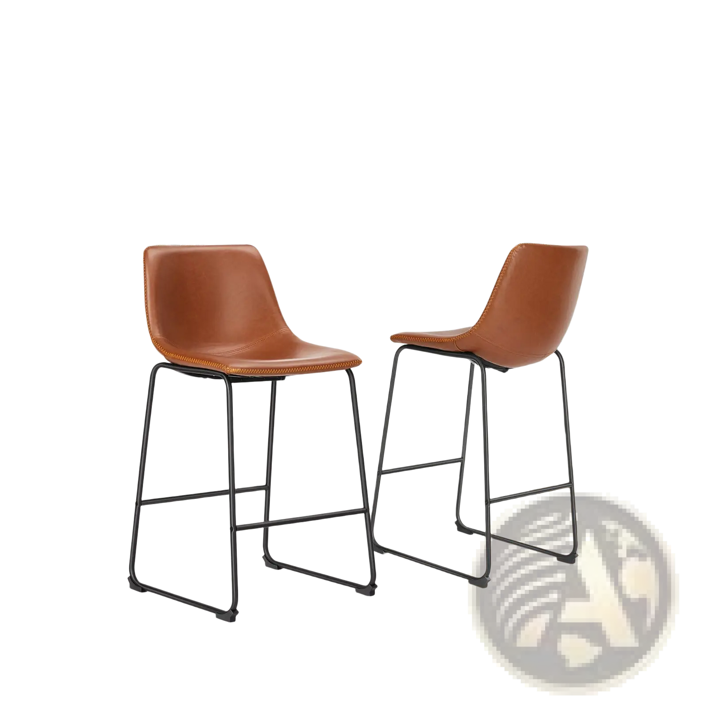 Leather Bar Stools Set of 2 Mid Century Counter Chairs