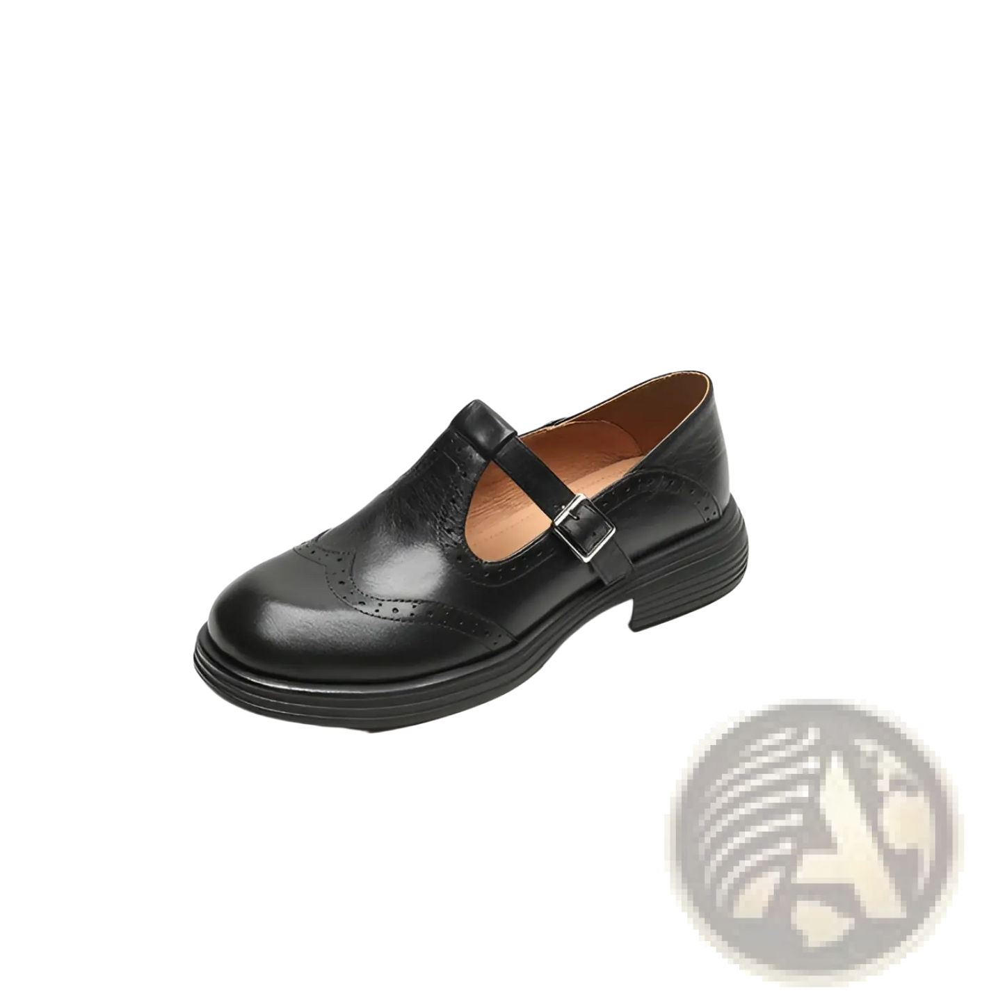 Leather Brogue Mary Jane Shoes for Women Brown Black