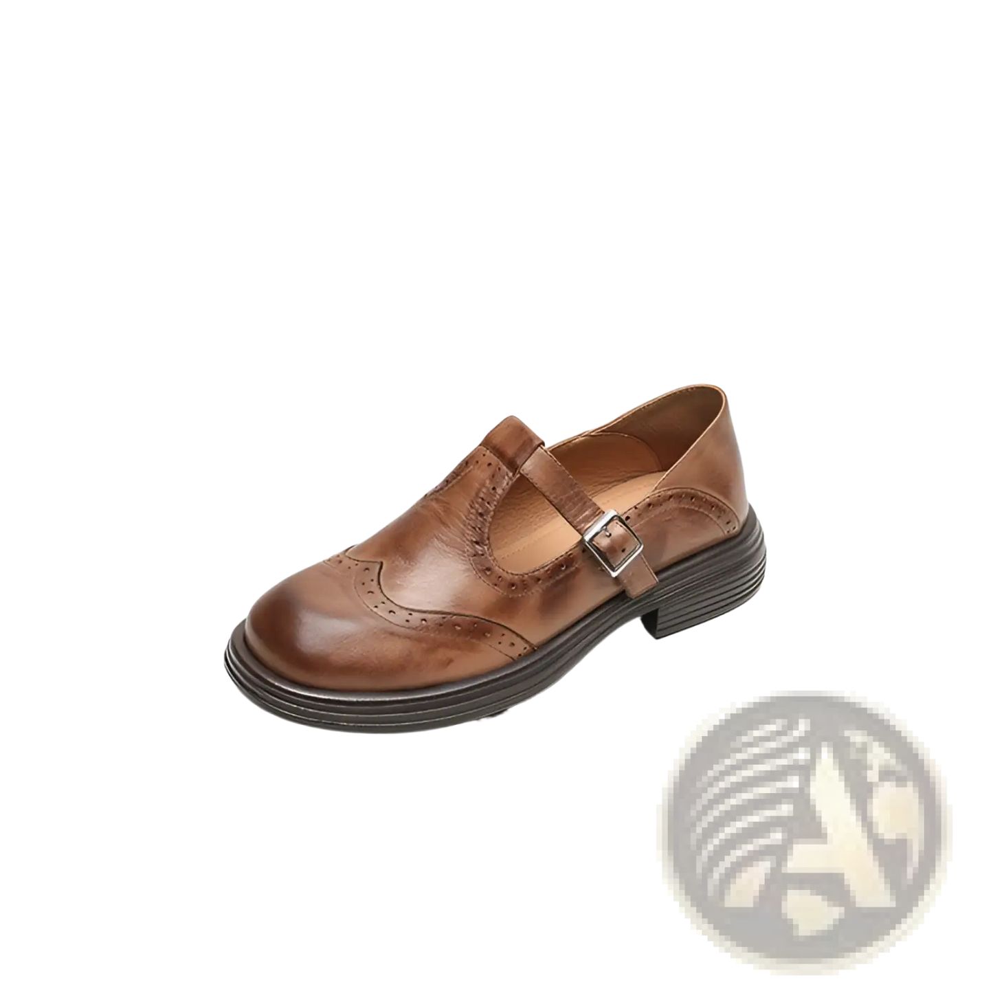 Leather Brogue Mary Jane Shoes for Women Brown Black