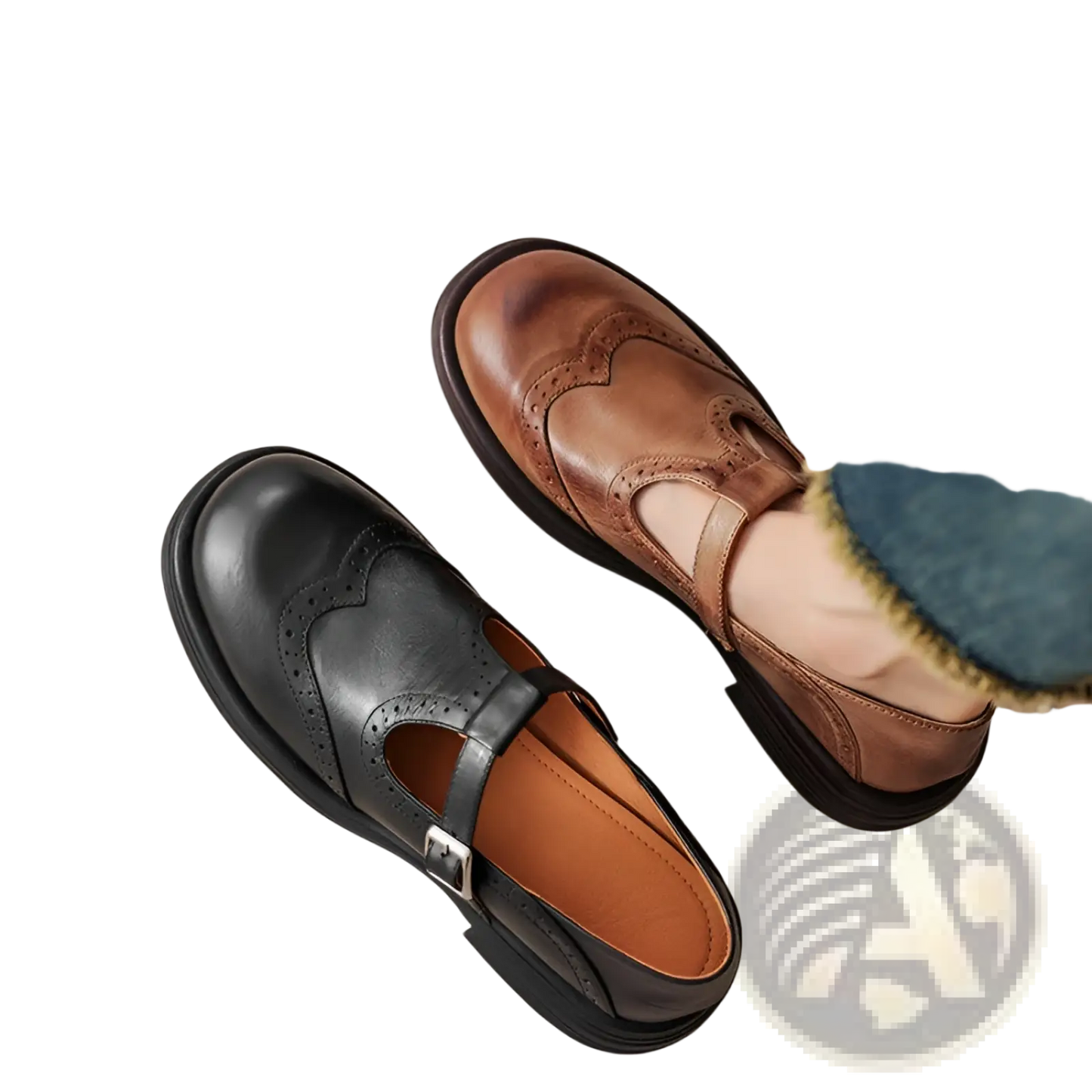 Leather Brogue Mary Jane Shoes for Women Brown Black