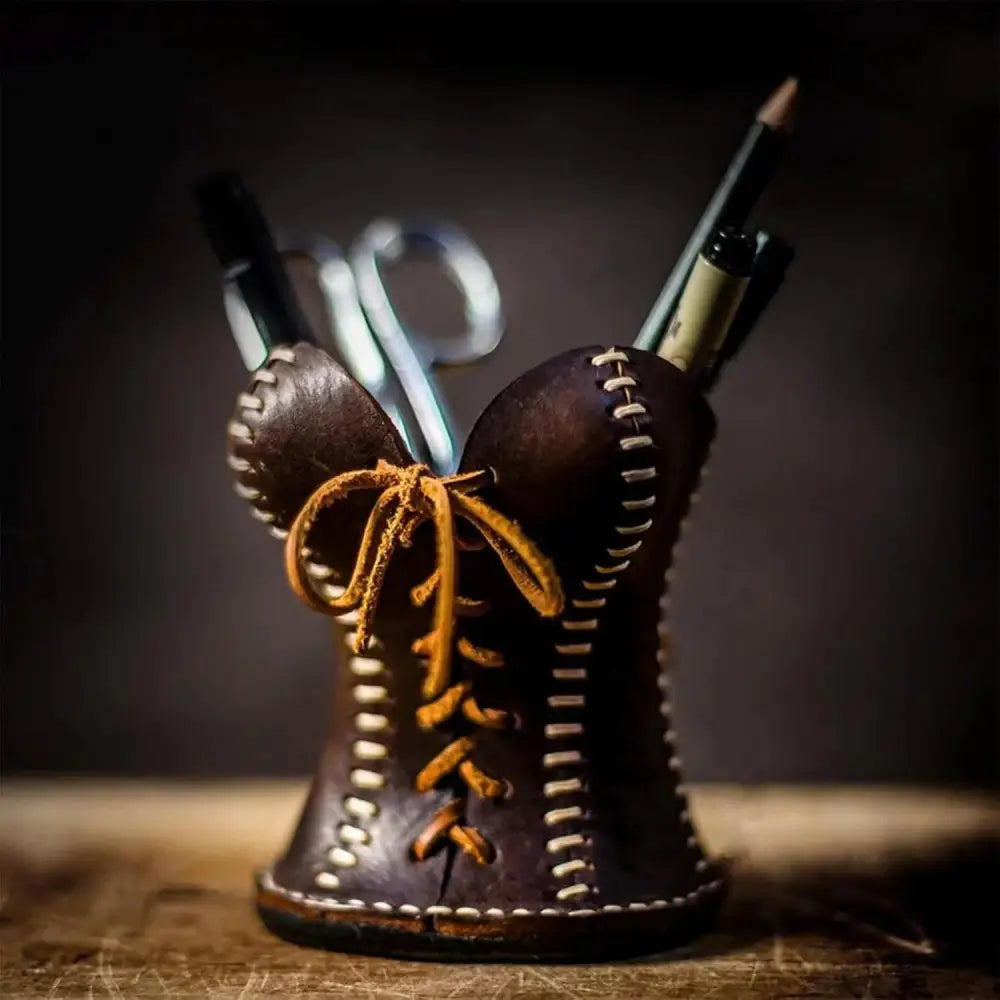 Handcrafted Leather Corset Desk Organizer and Pen Holder