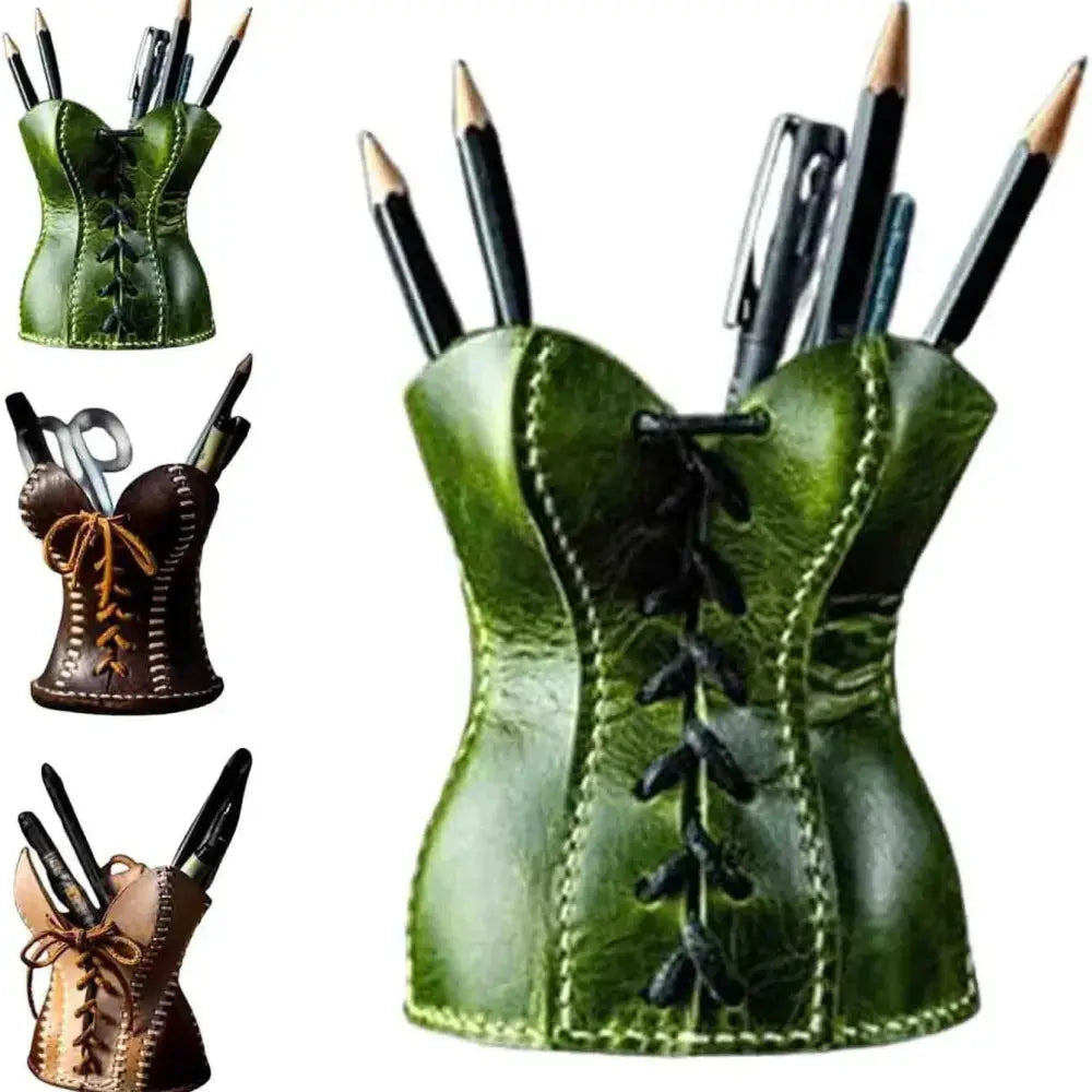 Handcrafted Leather Corset Desk Organizer and Pen Holder