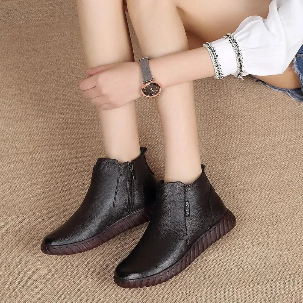 Women's Non-slip Leather Warm Cotton Ankle Boots