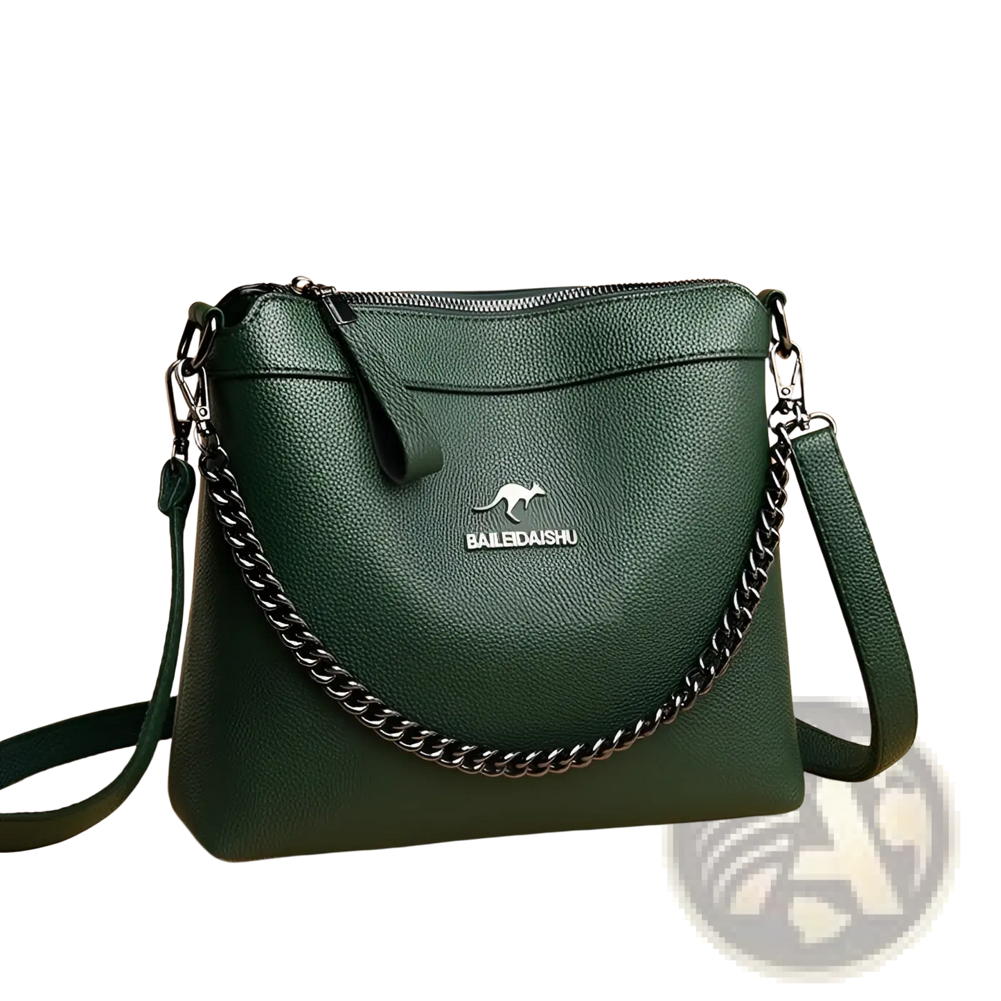 Leather Crossbody Handbag with Silver Chain Strap