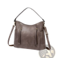 Leather Hobo Bag with Tassel and Front Zipper Pockets