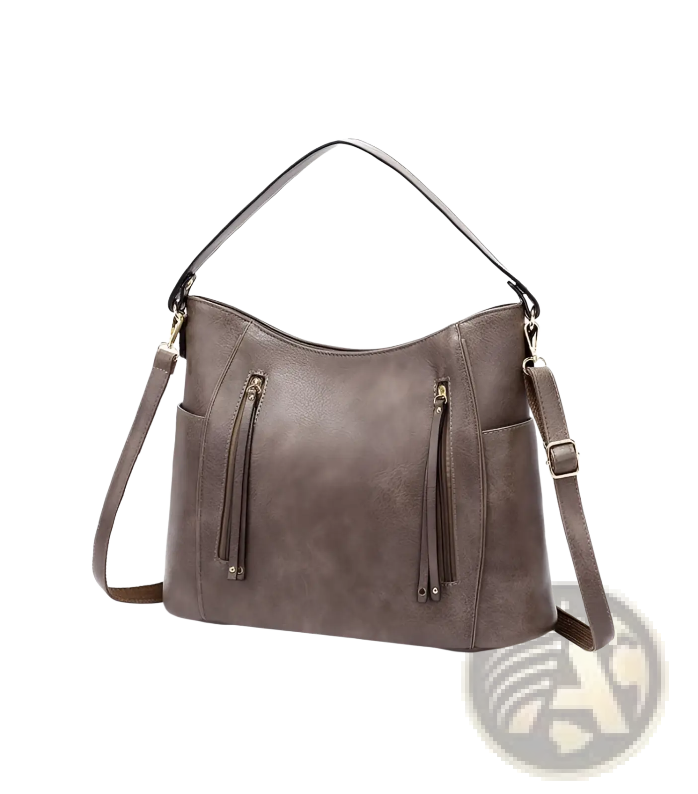 Leather Hobo Bag with Tassel and Front Zipper Pockets