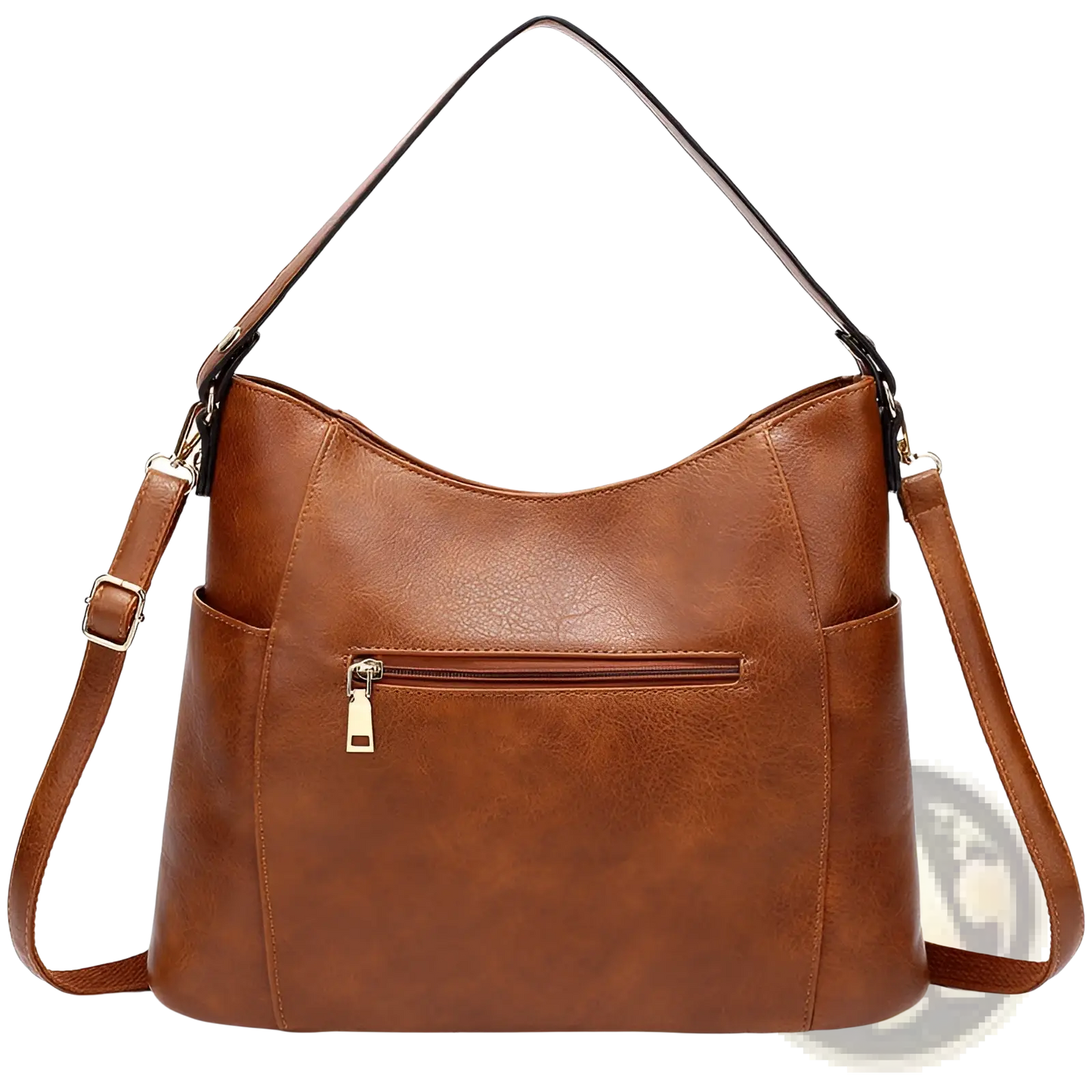 Leather Hobo Bag with Tassel and Front Zipper Pockets