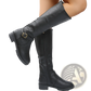 Leather Knee High Knight Boots with Buckle Strap