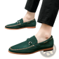 Leather Loafers Perforated Suede Slip on Shoes