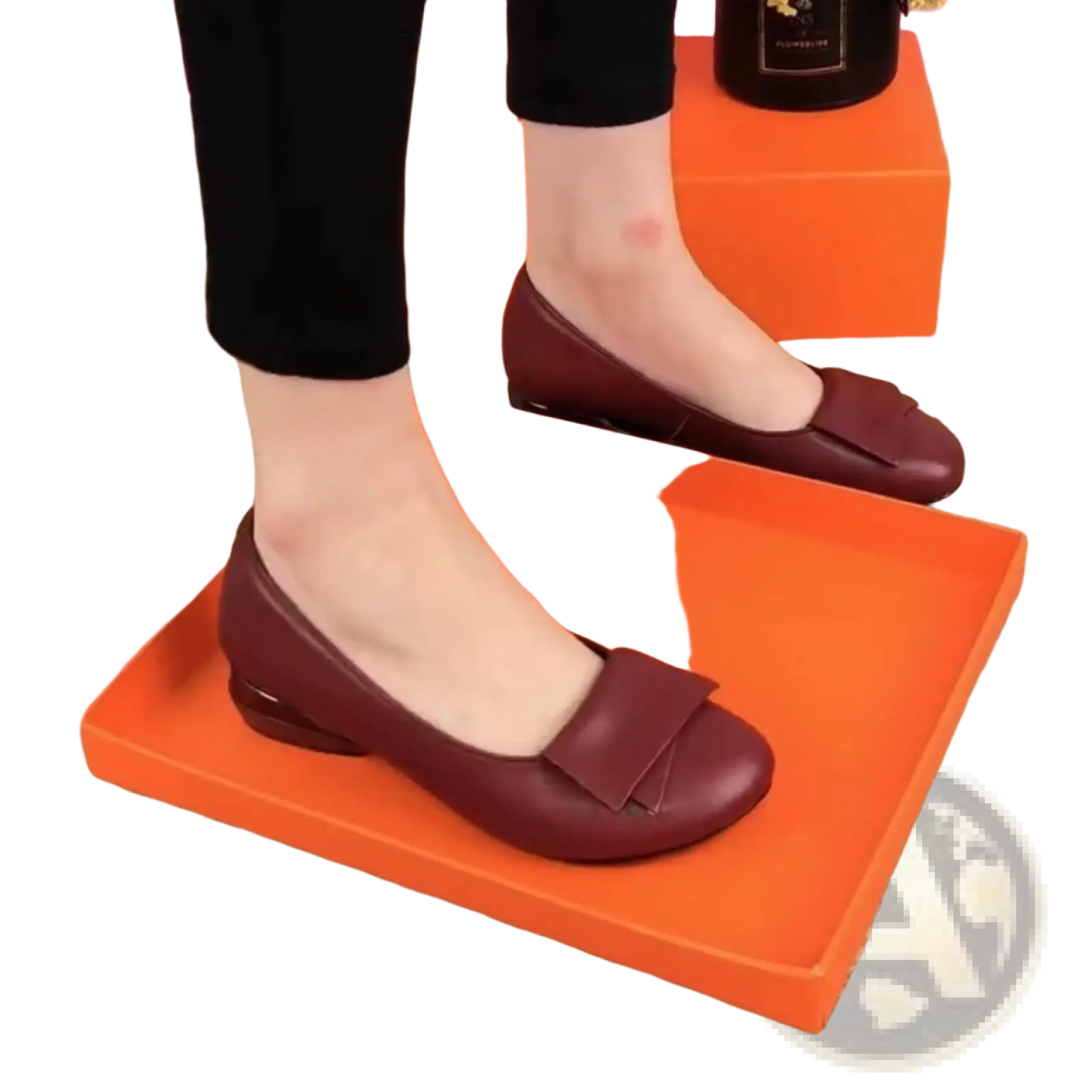 Leather Loafers with Square Toe and Bow Detail