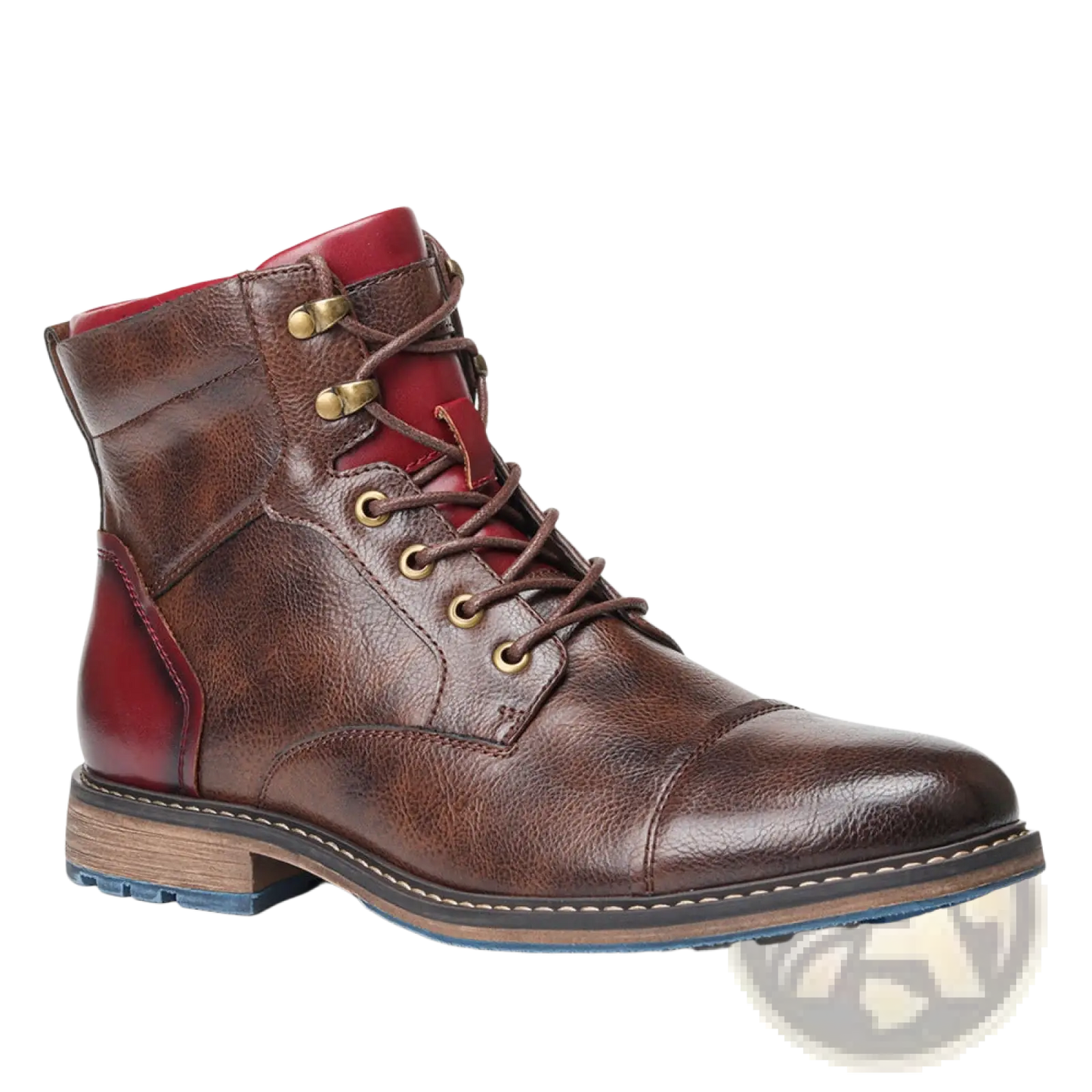 Leather Martin Boots with Red Panel and Brass Eyelets