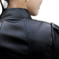 Leather Moto Jacket with High Collar and Puff Sleeves