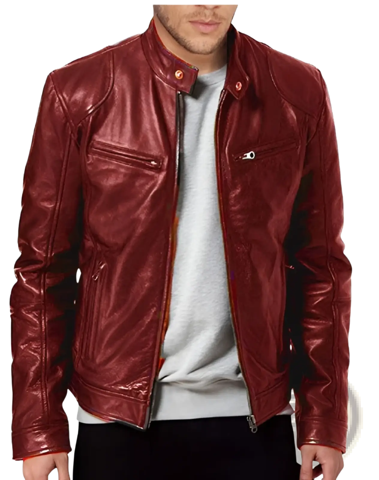 Leather Motorcycle Jacket Slim Fit Zipper Cardigan