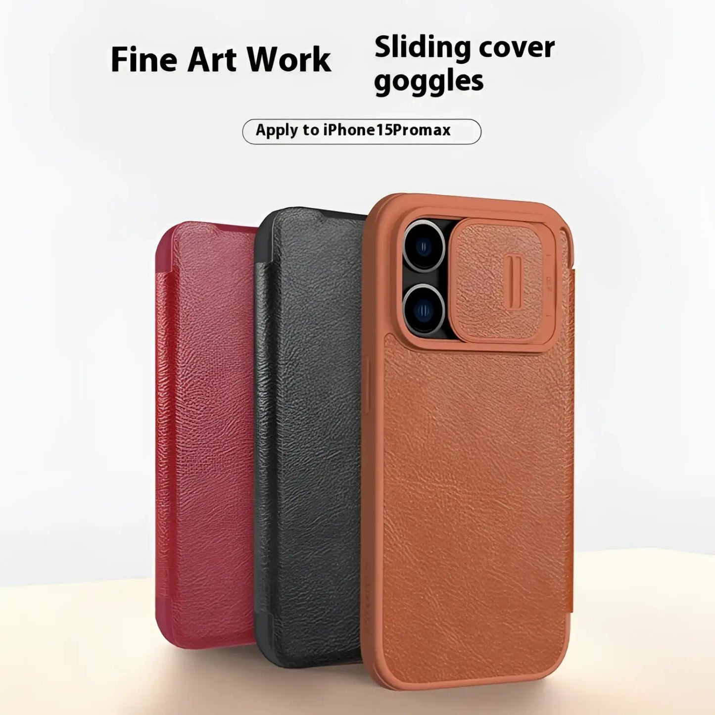Leather Phone Case with Camera Slider for Iphone 15
