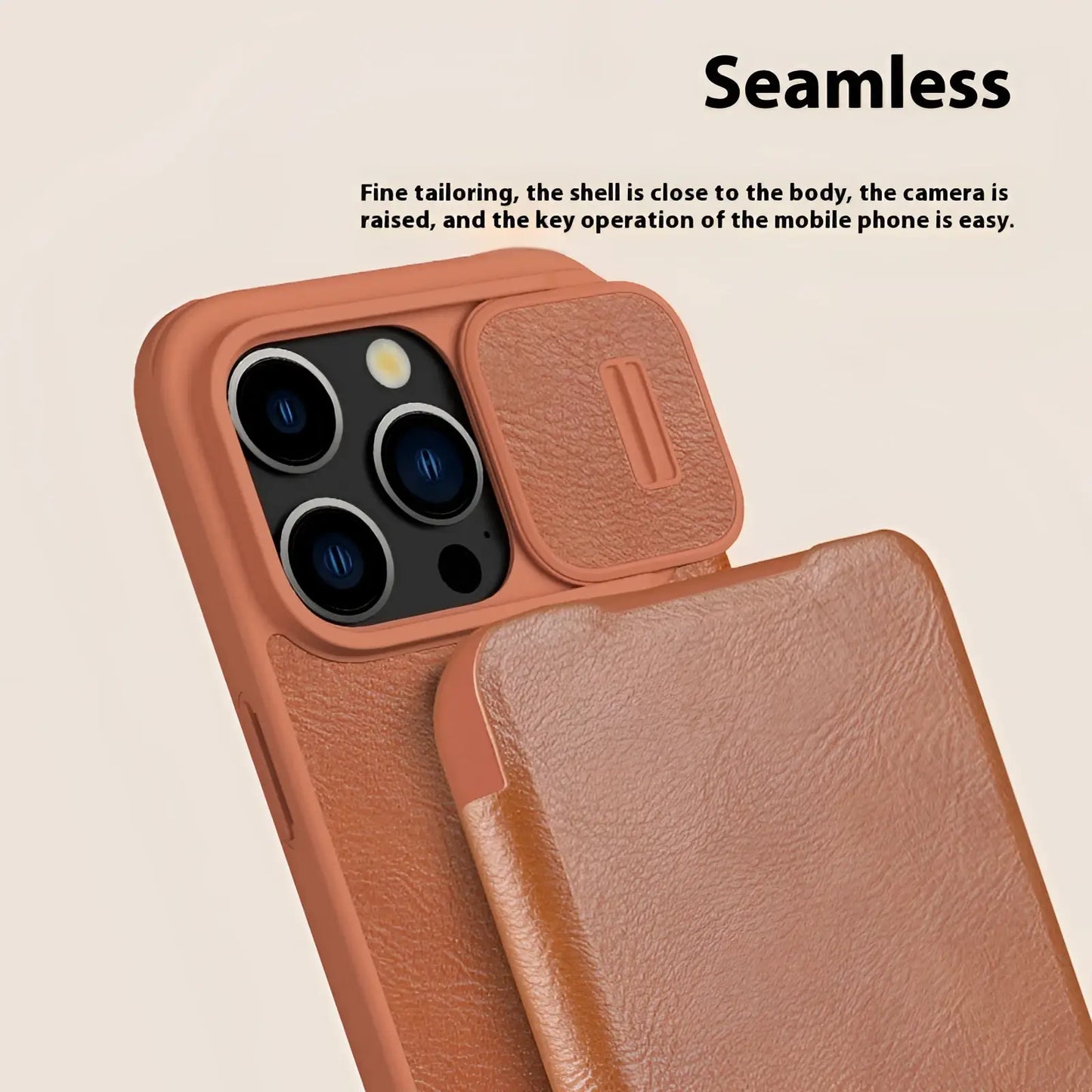Leather Phone Case with Camera Slider for Iphone 15