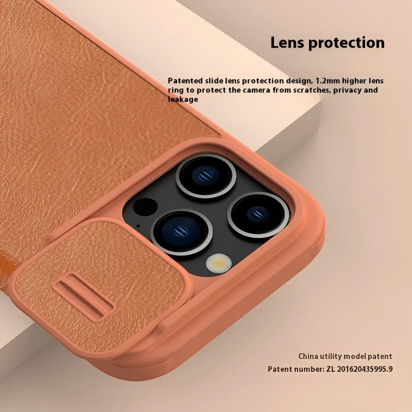 Leather Phone Case with Camera Slider for Iphone 15