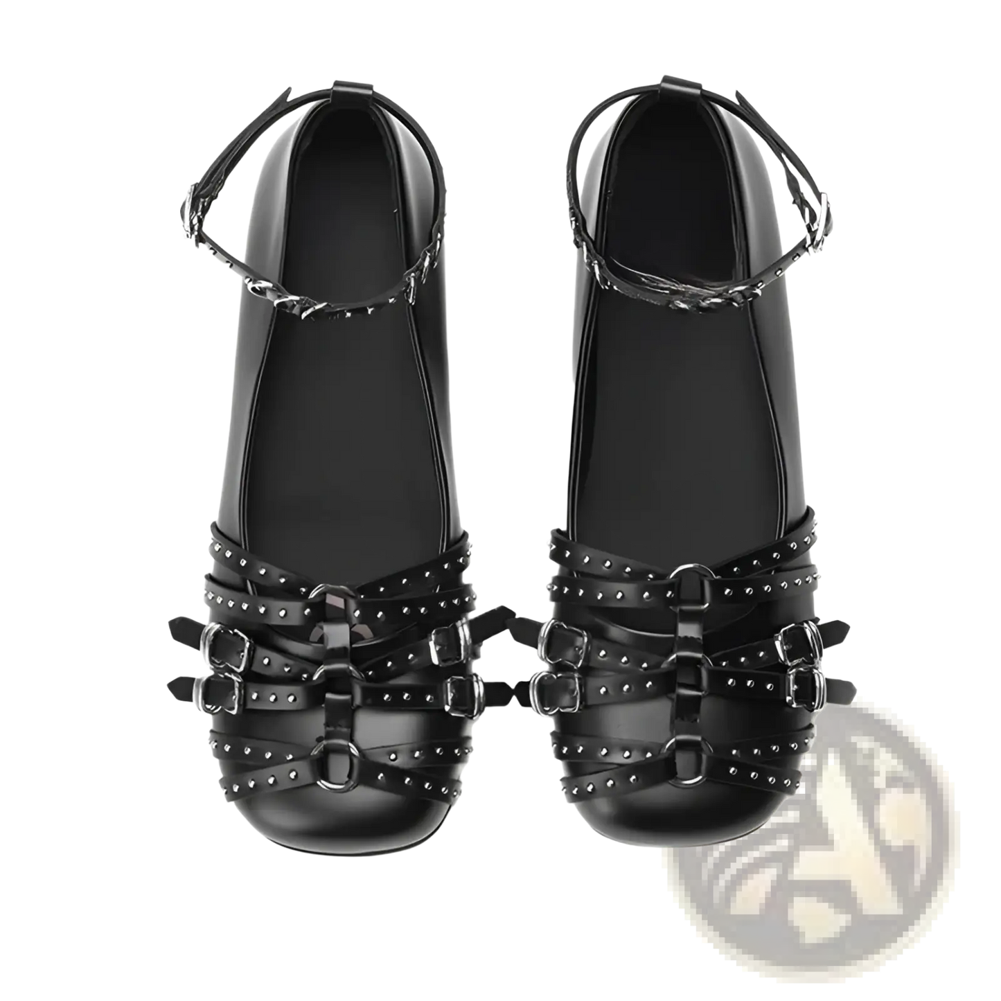 Leather Retro Pumps with Studded Buckle Straps