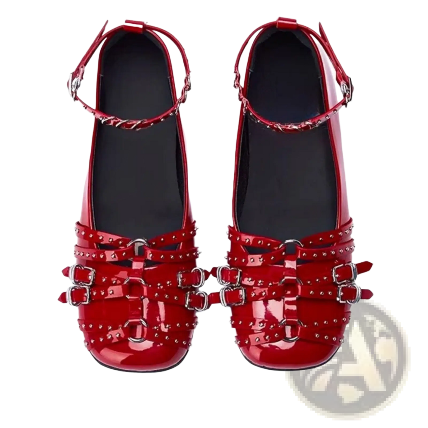 Leather Retro Pumps with Studded Buckle Straps