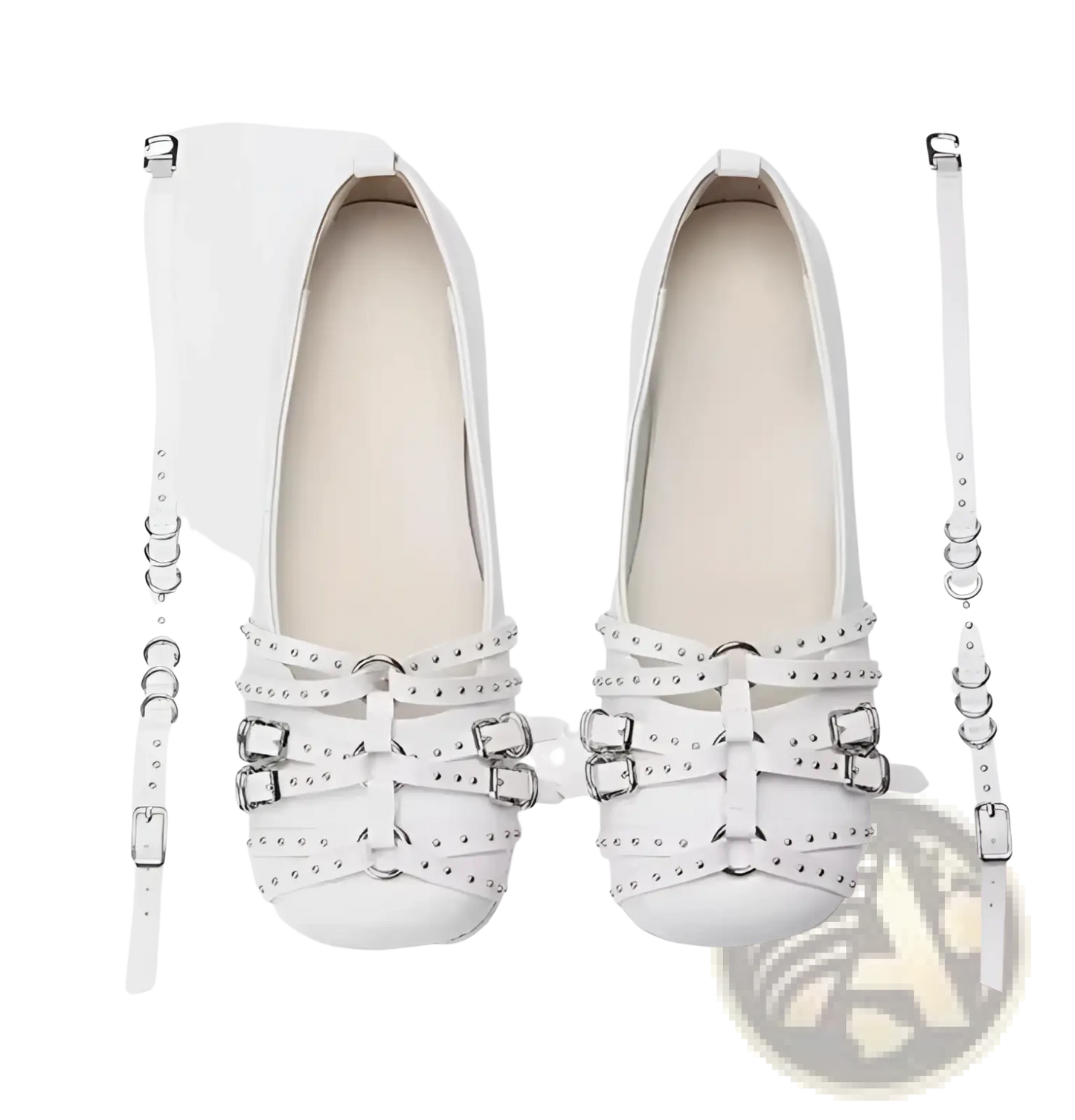 Leather Retro Pumps with Studded Buckle Straps