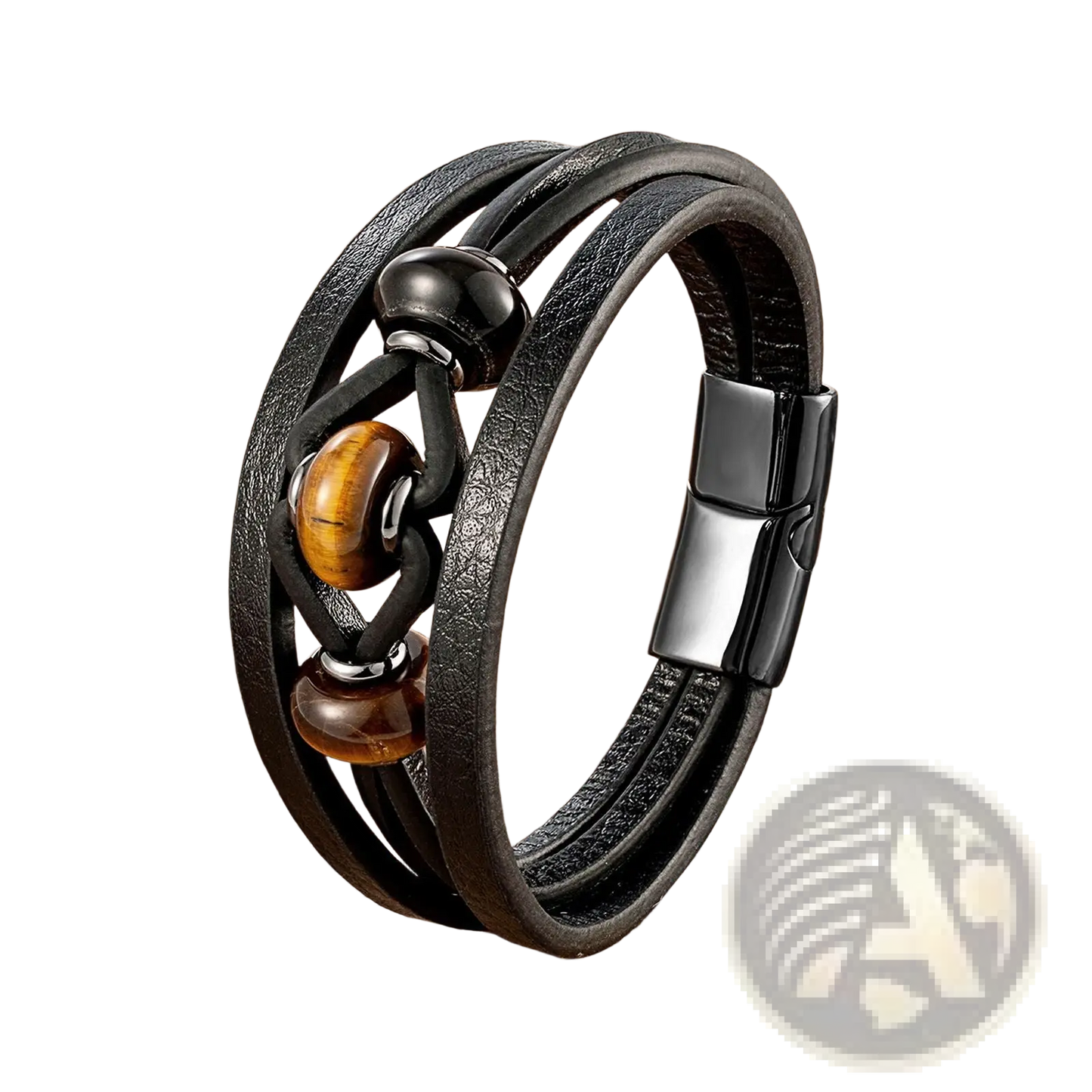 Leather Rope Bracelet with Natural Stone Beads and Magnetic Clasp