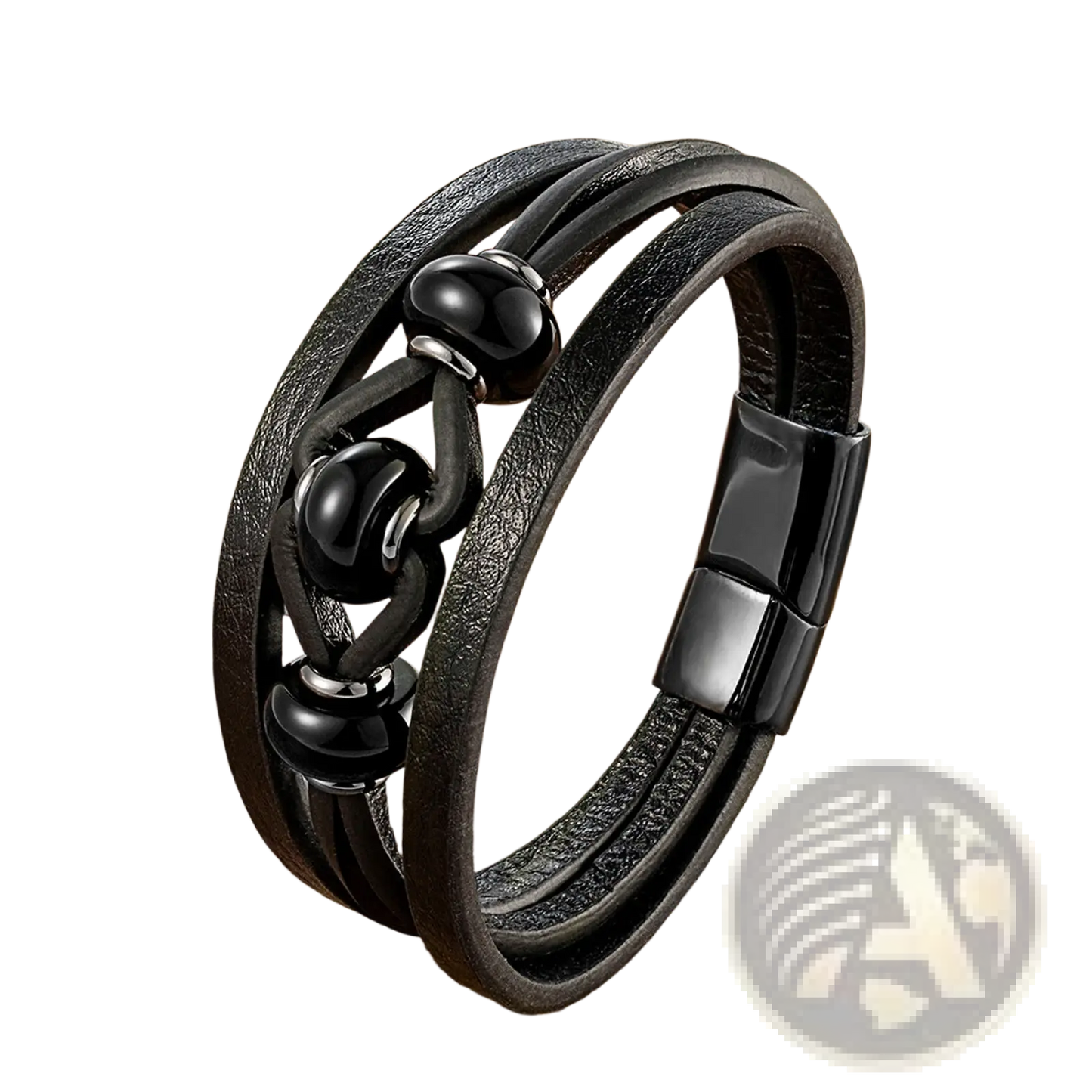 Leather Rope Bracelet with Natural Stone Beads and Magnetic Clasp